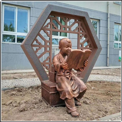     校园孩童读书雕塑
