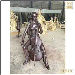 现代广场拉大提琴人物铜雕塑 