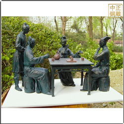 园林古代喝茶情景人物雕塑