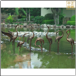 水池仙鹤铜雕塑摆件