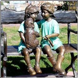 两个小孩抱小狗人物铜雕塑