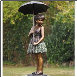 小女孩撑伞铜雕塑