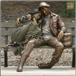 大型情侣街边长凳休息人物雕塑 